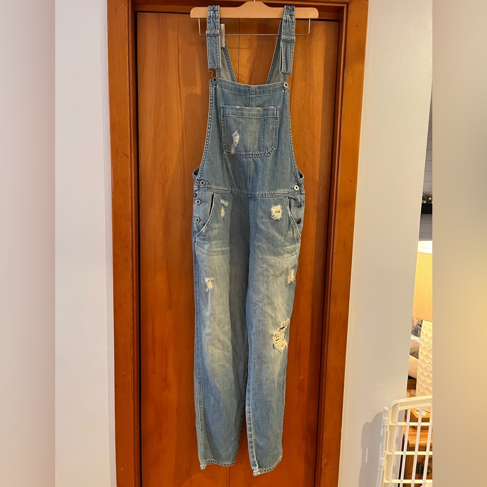 AG Adriano Goldschmied Distressed Denim Overalls